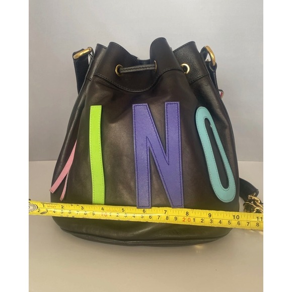 Moschino Bucket Bag Womens Medium Black Multi-Color Excellent Leather Tassel - Picture 7 of 10